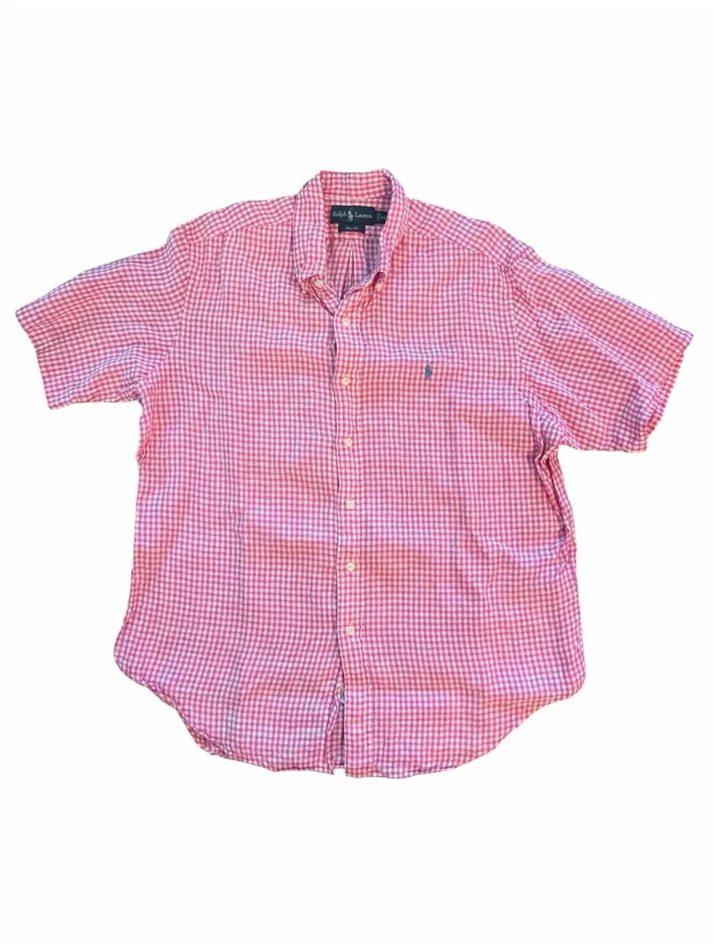 Polo Ralph Lauren Classic Fit Linen Shirt Mens XL Pink White Gingham. - Picture 1 of 4